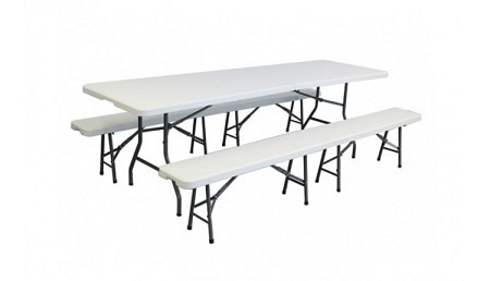 e Ensemble table et 2 bancs pliants 240 cm